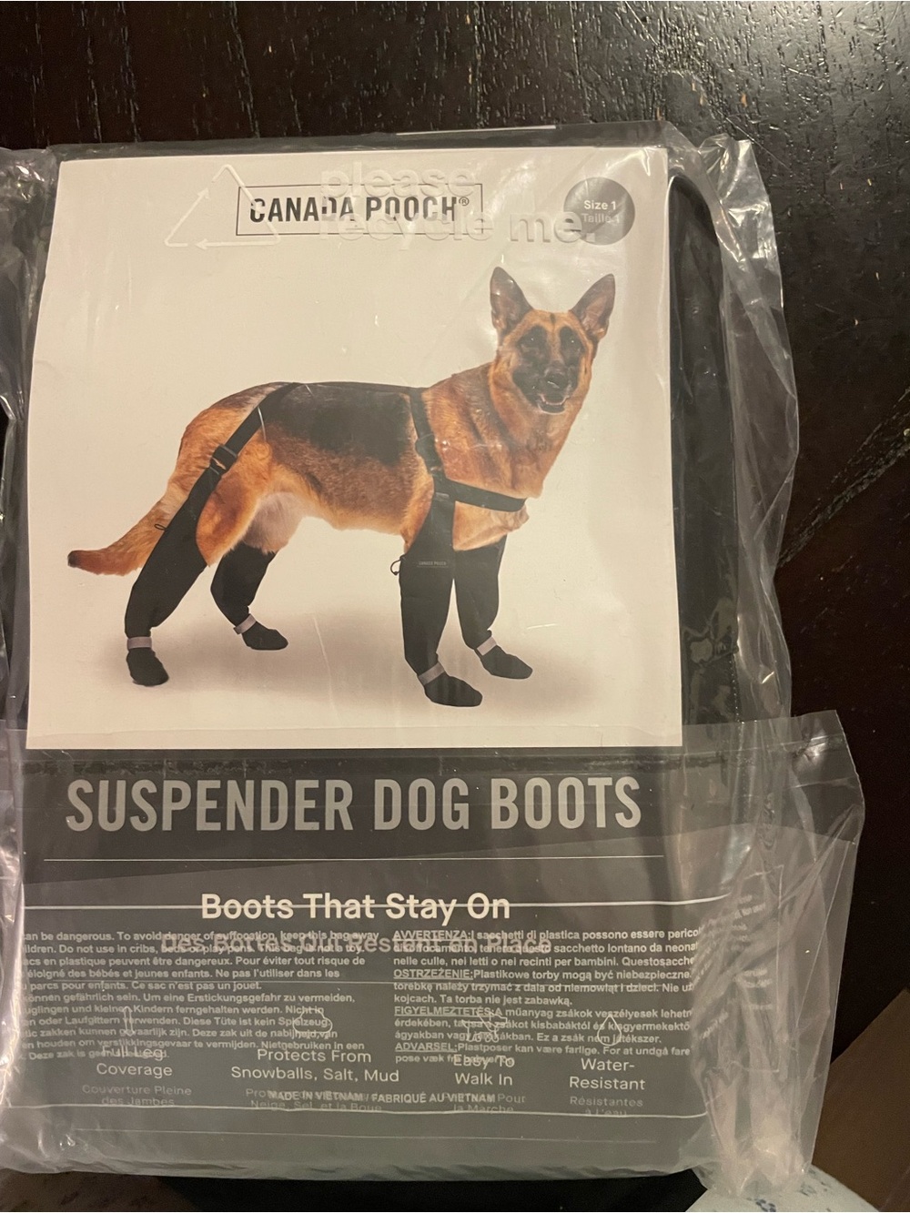 Canada Pooch Black Suspender Dog Boots - Size 1 (Brand New) for small dog